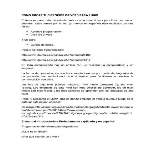 Cómo crear tus propios drivers para linux | DOCX
