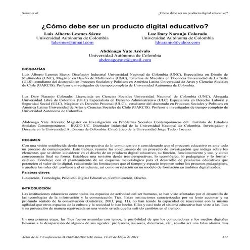 ¿Cómo debe ser un producto digital educativo? - Luis Alberto Lesmes Sáenz (2011)