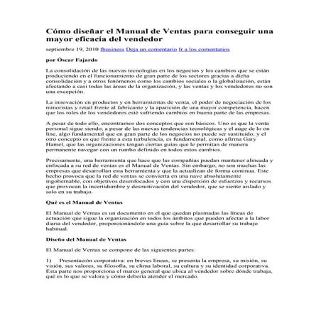 Cómo diseñar el manual de ventas para conseguir una mayor eficacia del