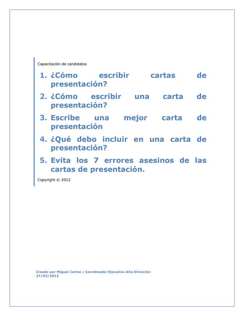 CóMo Escribir Cartas De PresentacióN 2012