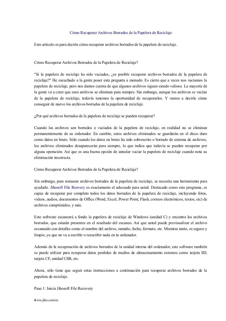 Como Recuperar Un Archivo Word Sobreescrito Cómo recuperar archivos borrados de la papelera de reciclaje