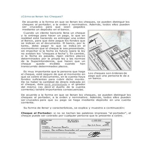 ¿Cómo se llenan los cheques? | DOCX