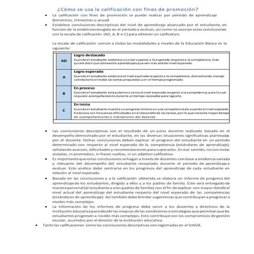 Escala de calificacion de la Educacion Basica