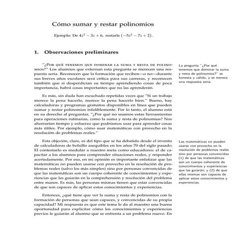 Hoja De Trabajo Para Practicar La Suma Y Resta De Polinomios
