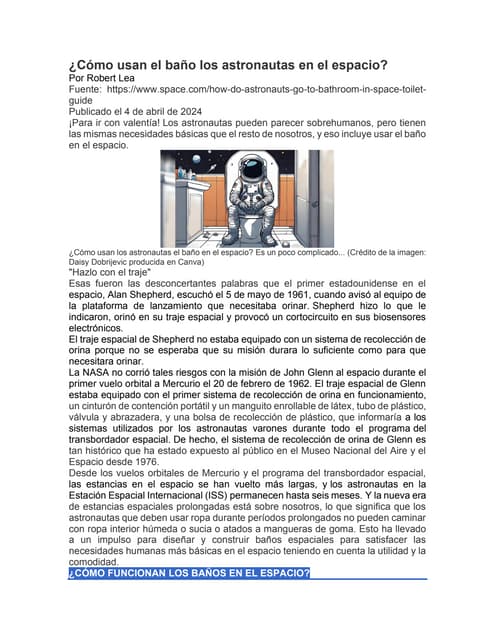 Cómo usan el baño los astronautas en el espacio? - Abril 4, 2024 - space.com