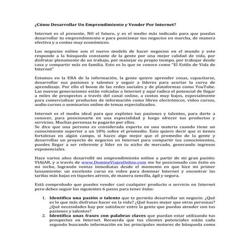 ¿Cómo Desarrollar Un Emprendimiento y Vender Por Internet?	