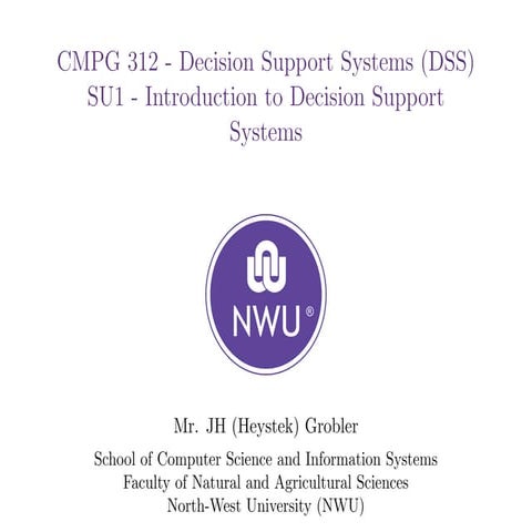 Comprehensive Introduction to Decision Support Systems and Quantitative ...