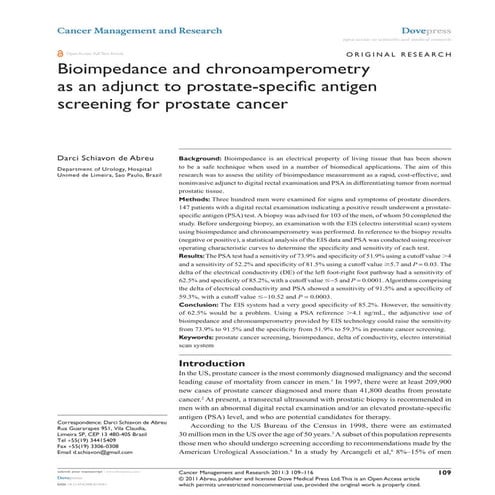 EIS Technology: bioimpedance chronoamperometry in adjunct to screen the prost...