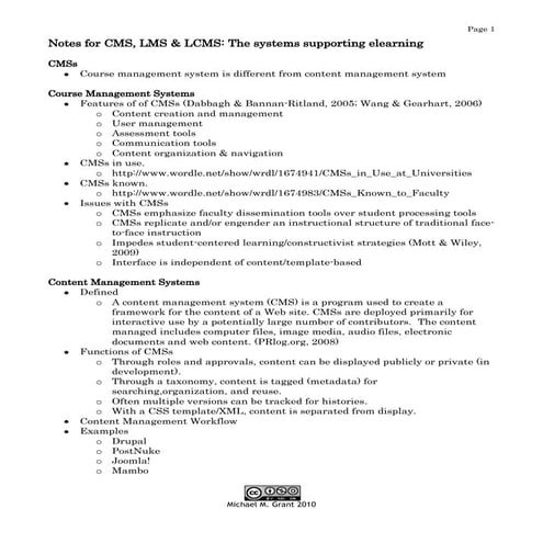 Notes on CMS, LMS & LCMS