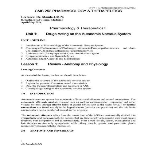 Clinical Pharmacology notes:Drugs acting on the autonomic nervous syste mby d...