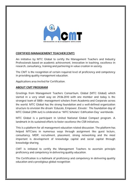 Certified Management Teacher by MTC Global