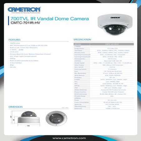 Datasheet Cametron Camera
