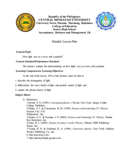 Sample Semi-detailed Lesson Plan for Grade 7 Science, Prepared by ...