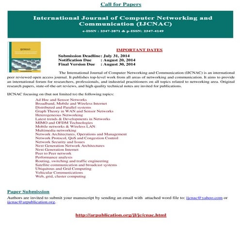 International Journal of Computer Networking and Communication (IJCNAC)