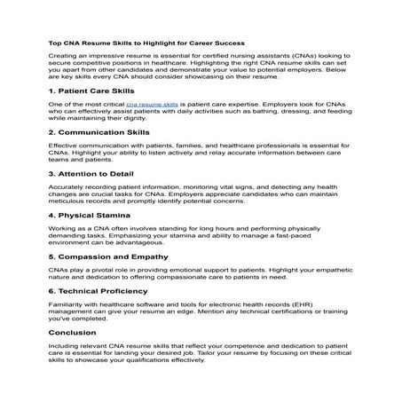 Top CNA Resume Skills to Highlight for Career Success | PDF