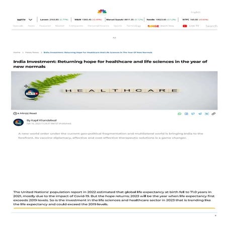 India Investment: Returning hope for healthcare and life sciences in the year of new normals