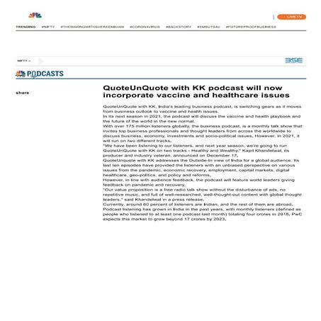 QuoteUnquote with KK Season 2 Annoucement on CNBC-TV18 