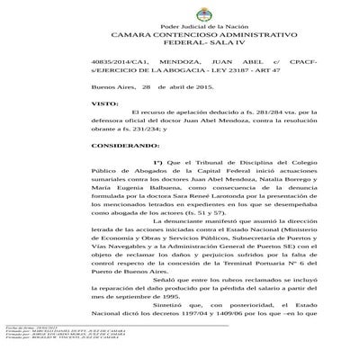 Cncaf. sala iv. m.j.a. 28 04-15Condenan a un grupo de abogados por no avisarl...