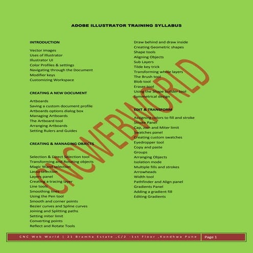 Cncwebworld adobe illustrator training syllabus