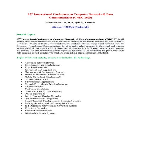 12th International Conference on Computer Networks & Data Communications (CND...