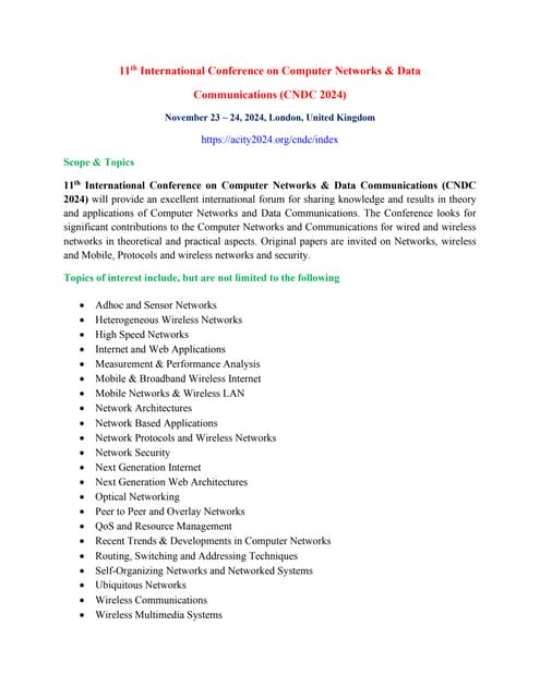 11th International Conference on Computer Networks & Data Communications (CND...