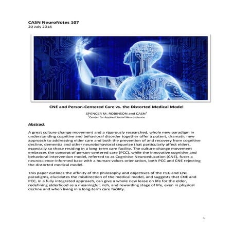 CNE and Person-Centered Care vs. the Distorted Medical Model