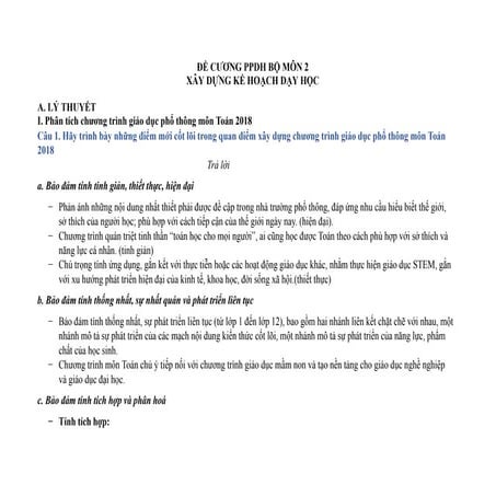 ĐỀ CƯƠNG PHƯƠNG PHÁP DẠY HỌC BỘ MÔN TOÁN