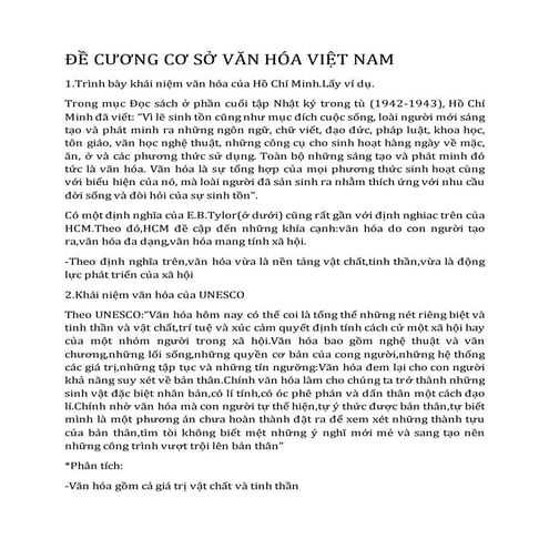 Đề Cương cơ sở văn hóa việt nam