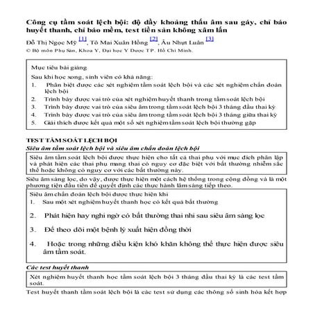 CÔNG CỤ TÂM SOÁT LỆCH BỘI: ĐỘ DẦY KHOẢNG THẤU ÂM SAU GÁY, CHỈ BÁO HUYẾT THANH...