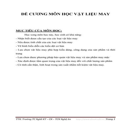 đề Cương môn học vật liệu may