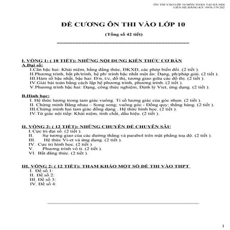 Đề cương ôn thi vào lớp 10 môn Toán