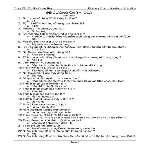 đề Cương ôn tập chứng chỉ a tin học
