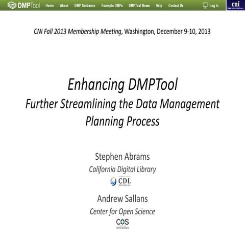 Enhancing DMPTool: Further Streamlineing Data Mangement Planning Process