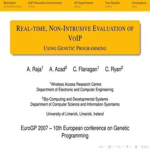 Realtime, Non-Intrusive Evaluation of VoIP Using Genetic Programming