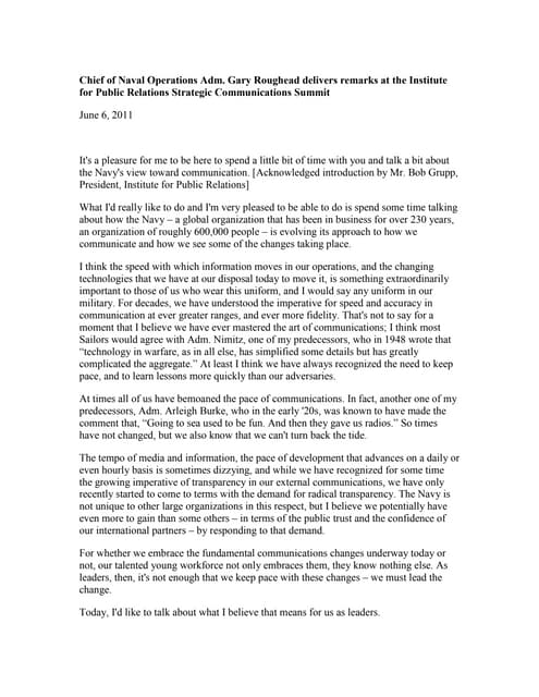 Chief of Naval Operations Adm. Gary Roughead talks about the importance of social media.