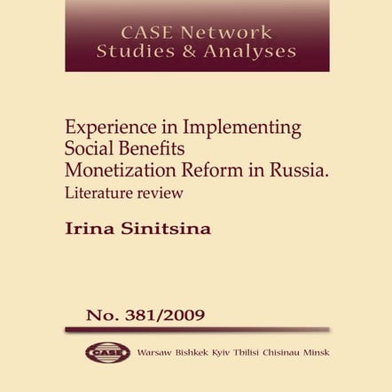 CASE Network Studies and Analyses 381 - Experience in Implementing Social Ben...