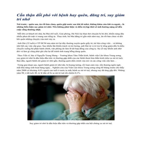 Cẩn thận đối phó với bệnh hay quên, đãng trí, suy giảm trí nhớ