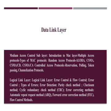 Comprehensive Overview of Data Link Layer and MAC Protocols in ...