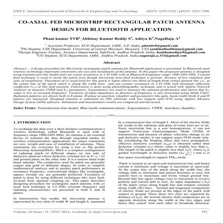 Co axial fed microstrip rectangular patch antenna