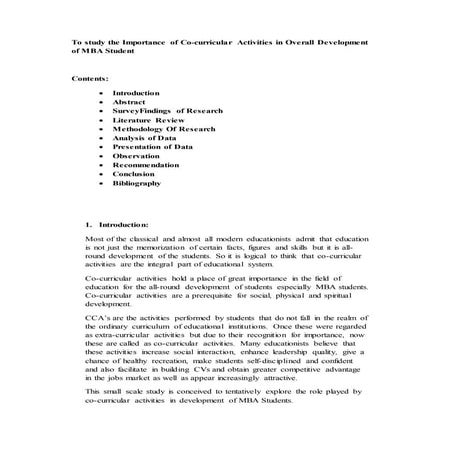 reserarch paper on Co curricular activities -need of time | DOCX