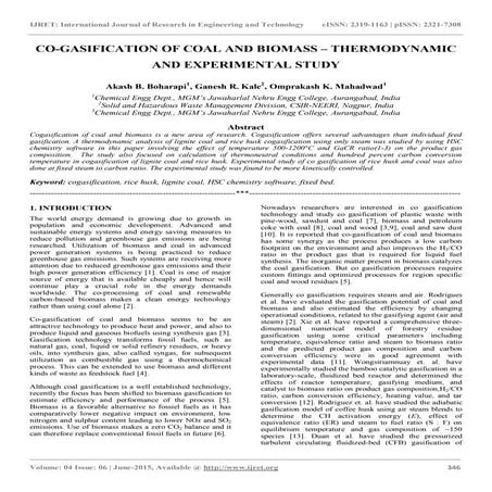Co gasification of coal and biomass – thermodynamic and experimental study