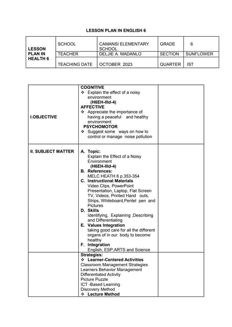 DETAILED LESSON PLAN IN ENGLISH 4 QUARTER WEEK 2H | DOCX