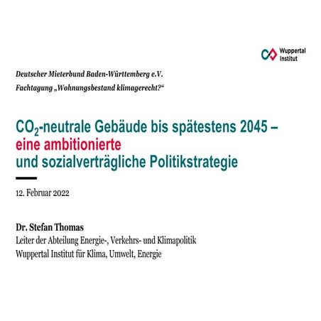 CO2-neutrale Gebäude bis spätestens 2045 – eine ambitionierte und sozialvertr...