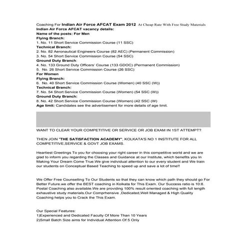 Coaching for indian air force afcat exam 2012  at cheap rate with free study ...