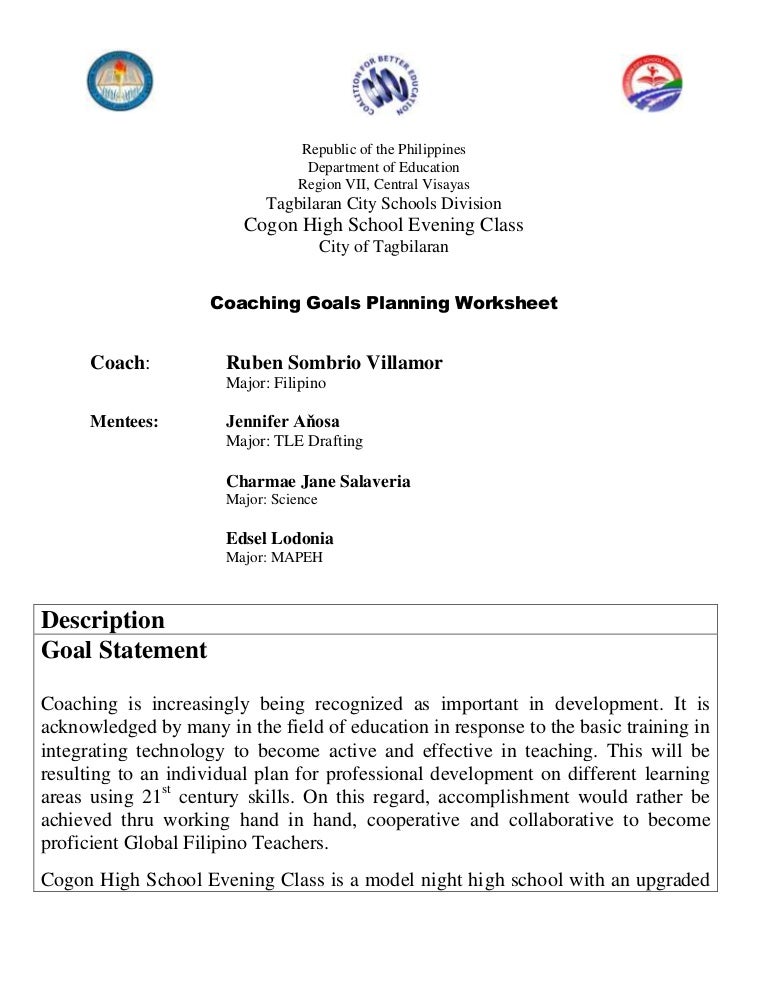 Coaching goals planning worksheet