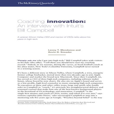 Coaching Innovation An Interview With Intuits Bill Campbell