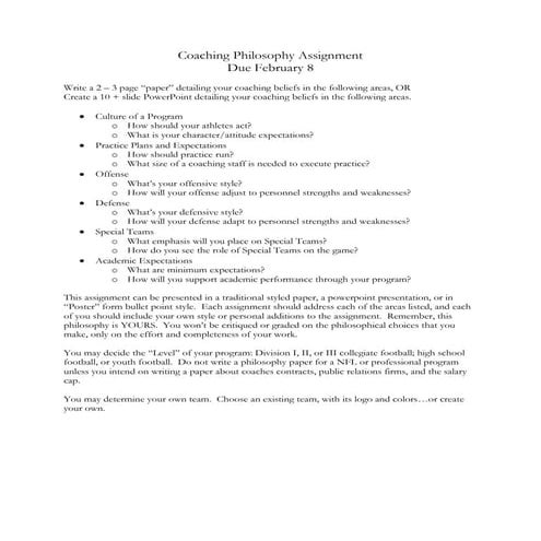 Coaching Philosophy Assignment Docx