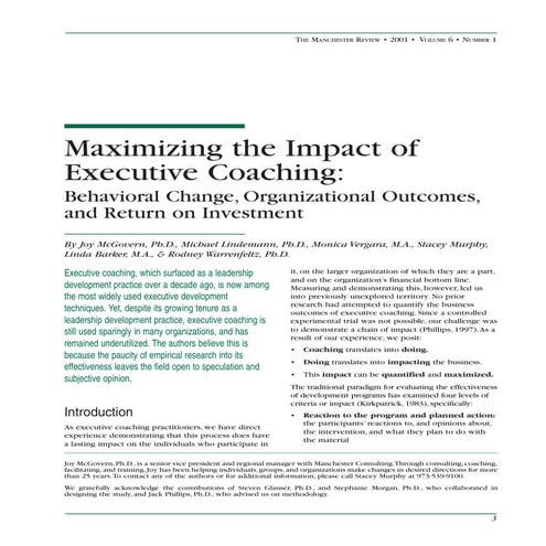 Maximizing the Impact of Executive Coaching