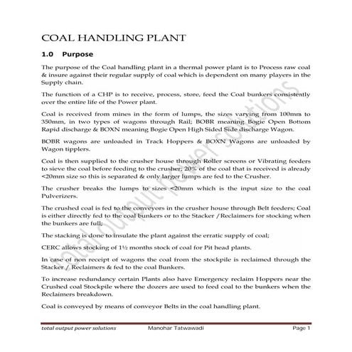 Coal handling plant