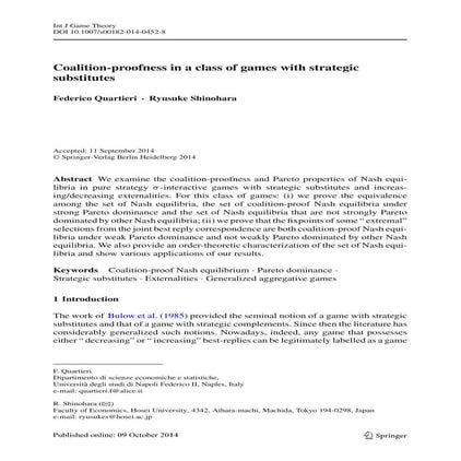 Coalition proofness in a class of games with strategic substitutes